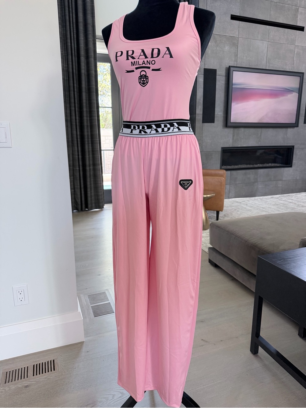 Prada Pink Tank Top with Wide Leg pants with pockets size M